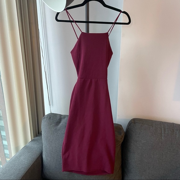 Missguided Burgundy Crepe Strappy Cut Out Midi Dress - Picture 4 of 7